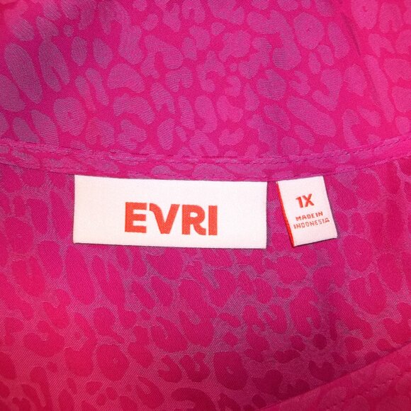 EVRI Womens Peplum Top Blouse Plus Size 1X V-Neck 3/4 Sleeve Animal Print Pink - Picture 5 of 7